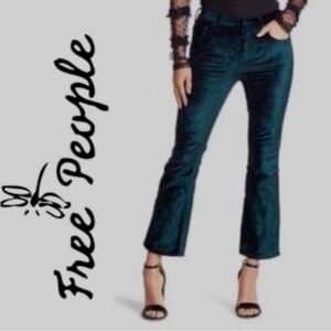 Free People High Time Velvet Kick Flare Pants – Jewel Green Boot Crop Sz 27💛